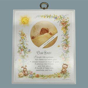 "Our Baby" Hallmark Picture Frame Plaque 1982 Garden Flower White Yellow Vintage